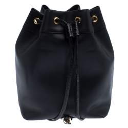 Gianfranco Ferre Black PVC and Crocodile Embossed Leather Pocket Drawstring Sling Bag