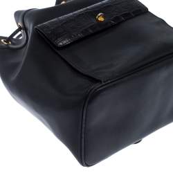 Gianfranco Ferre Black PVC and Crocodile Embossed Leather Pocket Drawstring Sling Bag