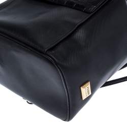 Gianfranco Ferre Black PVC and Crocodile Embossed Leather Pocket Drawstring Sling Bag