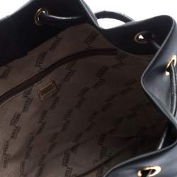 Gianfranco Ferre Black PVC and Crocodile Embossed Leather Pocket Drawstring Sling Bag