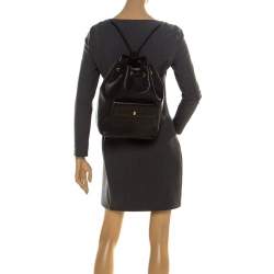 Gianfranco Ferre Black PVC and Crocodile Embossed Leather Pocket Drawstring Sling Bag