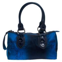 Pre Owned Gianfranco Fere Blue/Black Ombre Logo Print Fabric Bowler Bag
