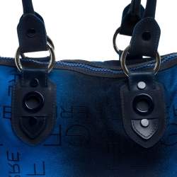 Pre Owned Gianfranco Fere Blue/Black Ombre Logo Print Fabric Bowler Bag
