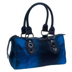 Pre Owned Gianfranco Fere Blue/Black Ombre Logo Print Fabric Bowler Bag