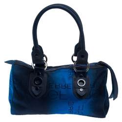 Pre Owned Gianfranco Fere Blue/Black Ombre Logo Print Fabric Bowler Bag