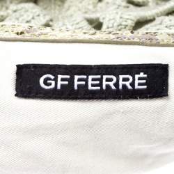 Gianfranco Ferre Olive Green/Cream Crochet and Python Embossed Leather Tote