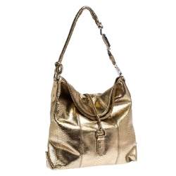 Pre Owned Gianfranco Ferrer Gold Python Embossed Leather Hobo