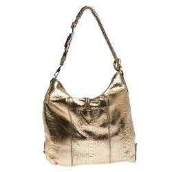 Pre Owned Gianfranco Ferrer Gold Python Embossed Leather Hobo