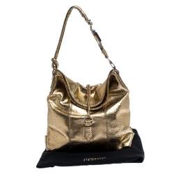 Pre Owned Gianfranco Ferrer Gold Python Embossed Leather Hobo