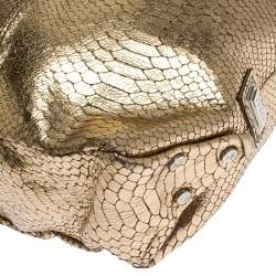 Pre Owned Gianfranco Ferrer Gold Python Embossed Leather Hobo