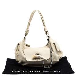 Pre Owned Gianfranco Ferre Cream Leather Side Pocket Shoulder Bag