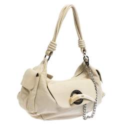 Pre Owned Gianfranco Ferre Cream Leather Side Pocket Shoulder Bag