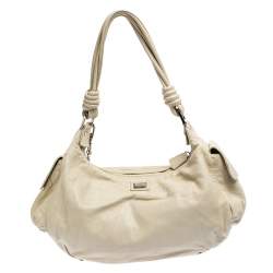 Pre Owned Gianfranco Ferre Cream Leather Side Pocket Shoulder Bag
