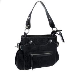 GF Ferre Black Signature Front Zip Hobo
