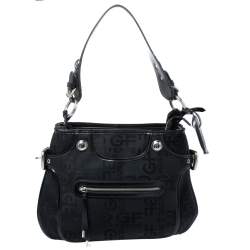 GF Ferre Black Signature Front Zip Hobo