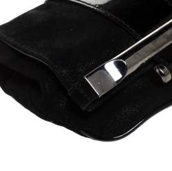 Gianfranco Ferre Black Fabric and Patent Leather Flap Clutch