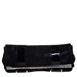 Gianfranco Ferre Black Fabric and Patent Leather Flap Clutch