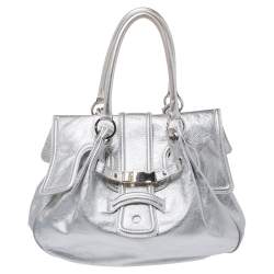 Gianfranco Ferre Silver Leather Flap Buckle Satchel