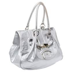 Gianfranco Ferre Silver Leather Flap Buckle Satchel