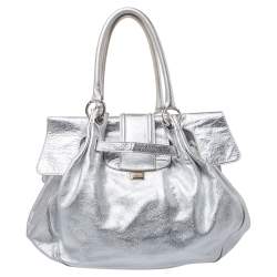 Gianfranco Ferre Silver Leather Flap Buckle Satchel