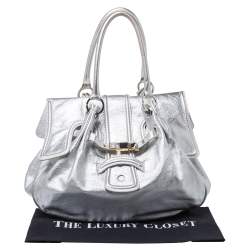 Gianfranco Ferre Silver Leather Flap Buckle Satchel