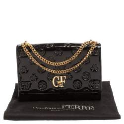 Gianfranco Ferre Black Patent Leather Flap Chain Crossbody Bag