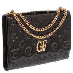 Gianfranco Ferre Black Patent Leather Flap Chain Crossbody Bag
