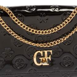 Gianfranco Ferre Black Patent Leather Flap Chain Crossbody Bag