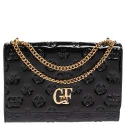 Gianfranco Ferre Black Patent Leather Flap Chain Crossbody Bag
