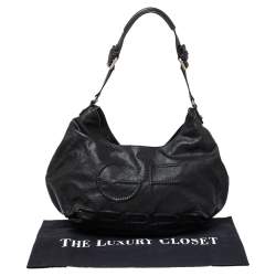 Pre Owned Gianfranco Ferre Black Leather Embossed Logo Hobo