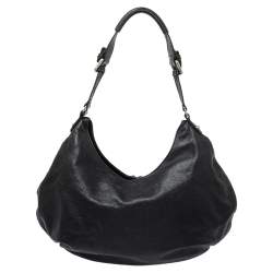 Pre Owned Gianfranco Ferre Black Leather Embossed Logo Hobo