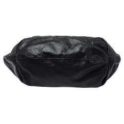 Pre Owned Gianfranco Ferre Black Leather Embossed Logo Hobo