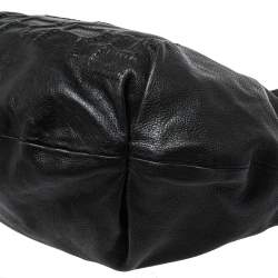 Pre Owned Gianfranco Ferre Black Leather Embossed Logo Hobo