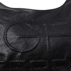 Pre Owned Gianfranco Ferre Black Leather Embossed Logo Hobo