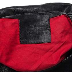 Pre Owned Gianfranco Ferre Black Leather Embossed Logo Hobo