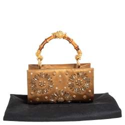 Pre Owned Gianfranco Ferre Gold Satin Crystal Embroidered Top Handle Bag