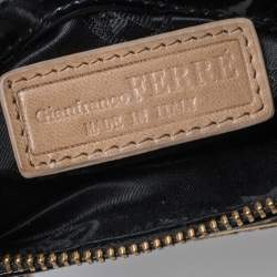 Gianfranco Ferre Black Signature Embossed Patent Leather Satchel 