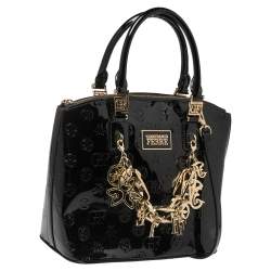 Gianfranco Ferre Black Signature Embossed Patent Leather Satchel 