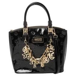 Gianfranco Ferre Black Signature Embossed Patent Leather Satchel 