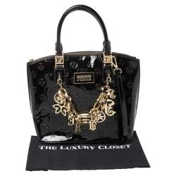Gianfranco Ferre Black Signature Embossed Patent Leather Satchel 