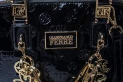 Gianfranco Ferre Black Signature Embossed Patent Leather Satchel 