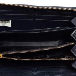 Pre Owned Gianfranco Ferre Navy Blue Ostrich Embossed Leather Zip Around Wallet