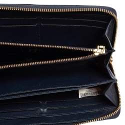 Pre Owned Gianfranco Ferre Navy Blue Ostrich Embossed Leather Zip Around Wallet