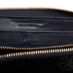 Pre Owned Gianfranco Ferre Navy Blue Ostrich Embossed Leather Zip Around Wallet