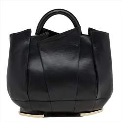 Gianfranco Ferre Black Pleated Leather Top Handle Bag