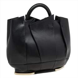 Gianfranco Ferre Black Pleated Leather Top Handle Bag