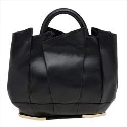 Gianfranco Ferre Black Pleated Leather Top Handle Bag