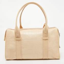 Gianfranco Ferre Beige Alligator Embossed Leather Boston Bag