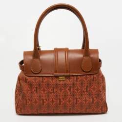 Gianfranco Ferre Brown Jacquard Fabric and Leather Flap Satchel