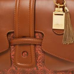 Gianfranco Ferre Brown Jacquard Fabric and Leather Flap Satchel